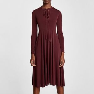 Zara burgundy neck tie dress